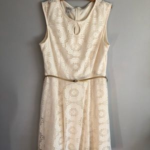 White/Cream Lace Dress with Gold Belt